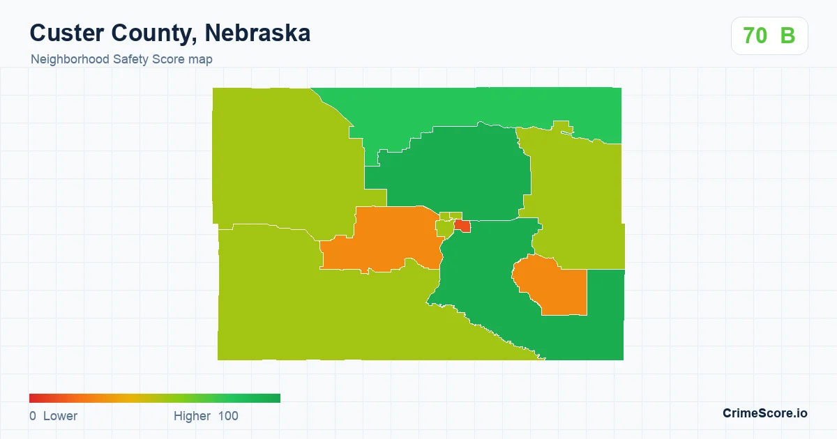 Custer County, Nebraska neighborhood Safety Score map by Census block group