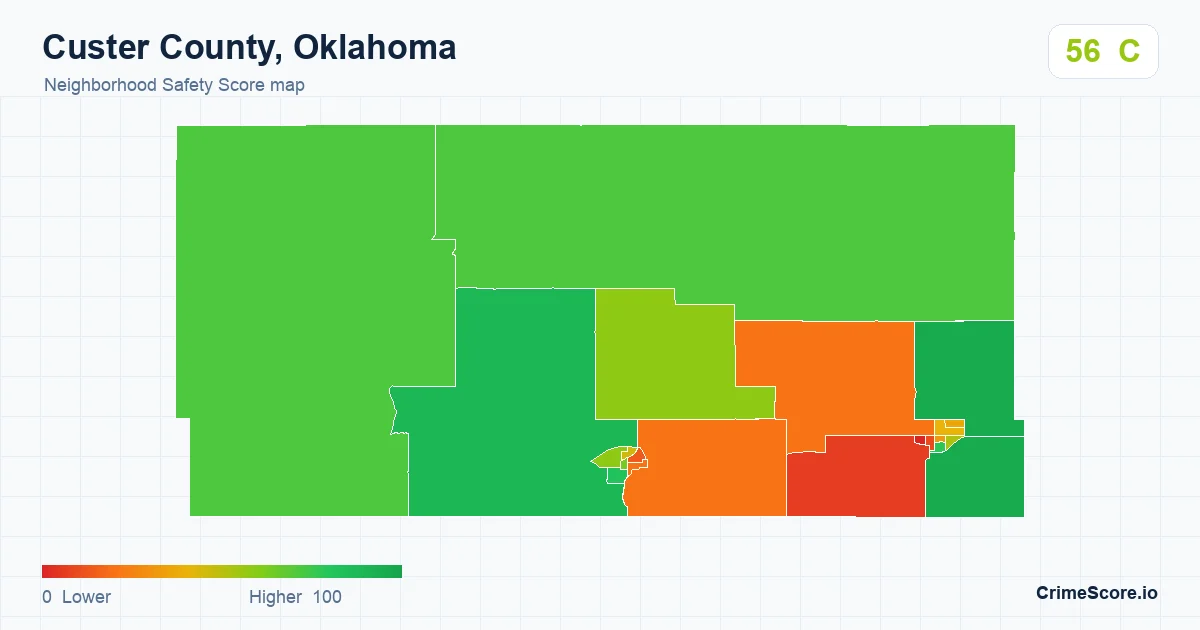 Custer County, Oklahoma neighborhood Safety Score map by Census block group