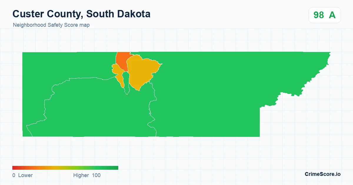 Custer County, South Dakota neighborhood Safety Score map by Census block group