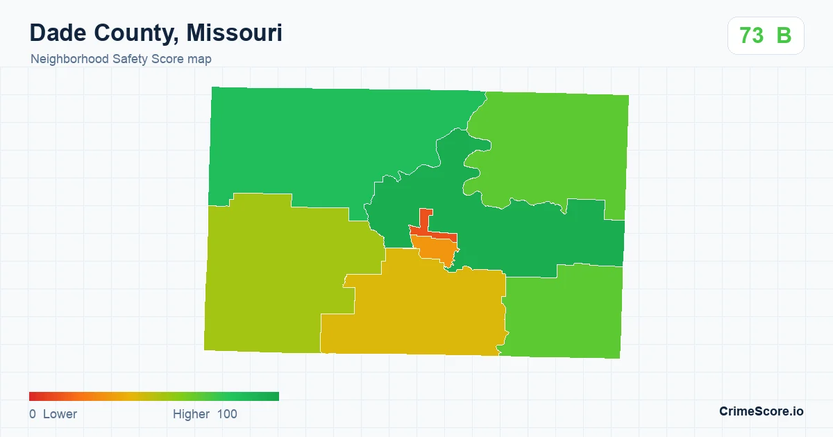 Dade County, Missouri neighborhood Safety Score map by Census block group