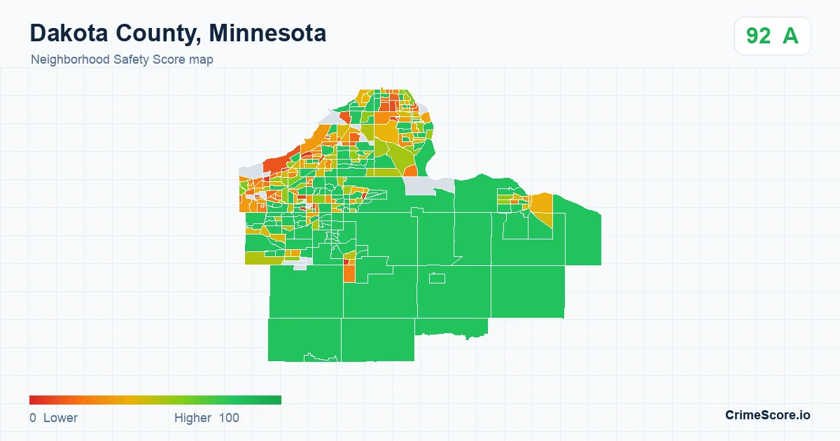 Dakota County, Minnesota neighborhood Safety Score map by Census block group