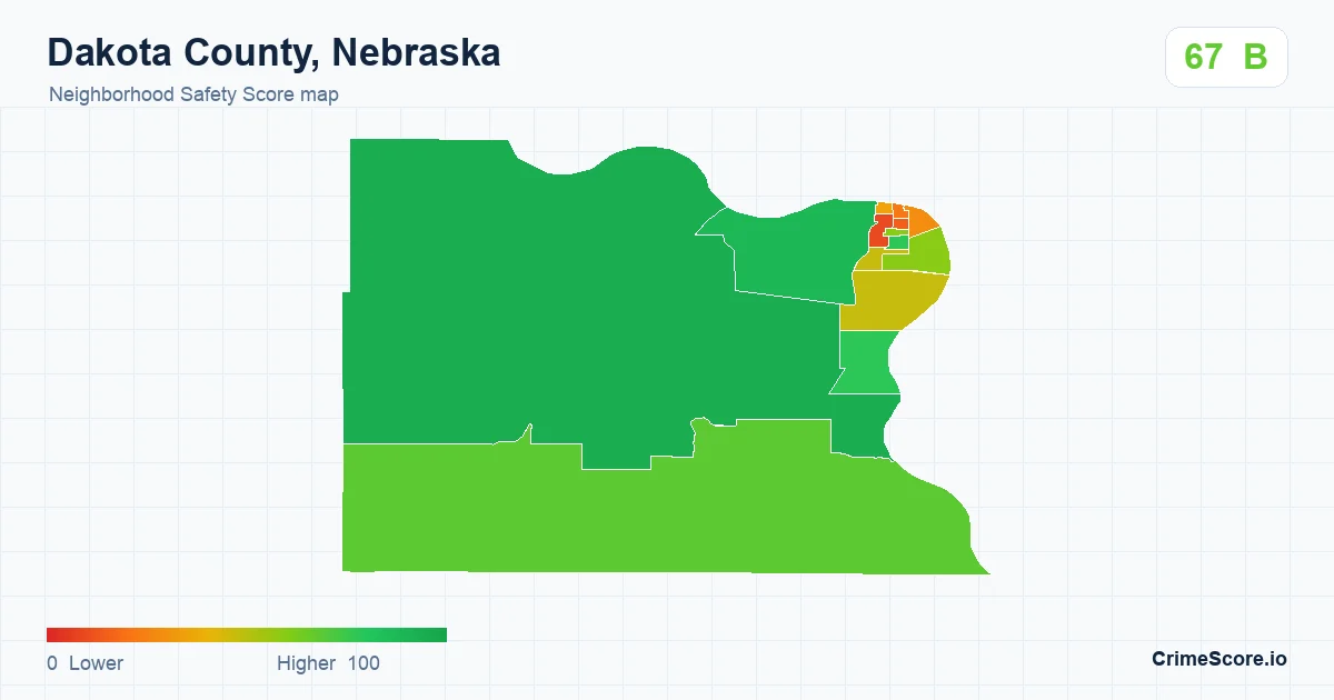 Dakota County, Nebraska neighborhood Safety Score map by Census block group
