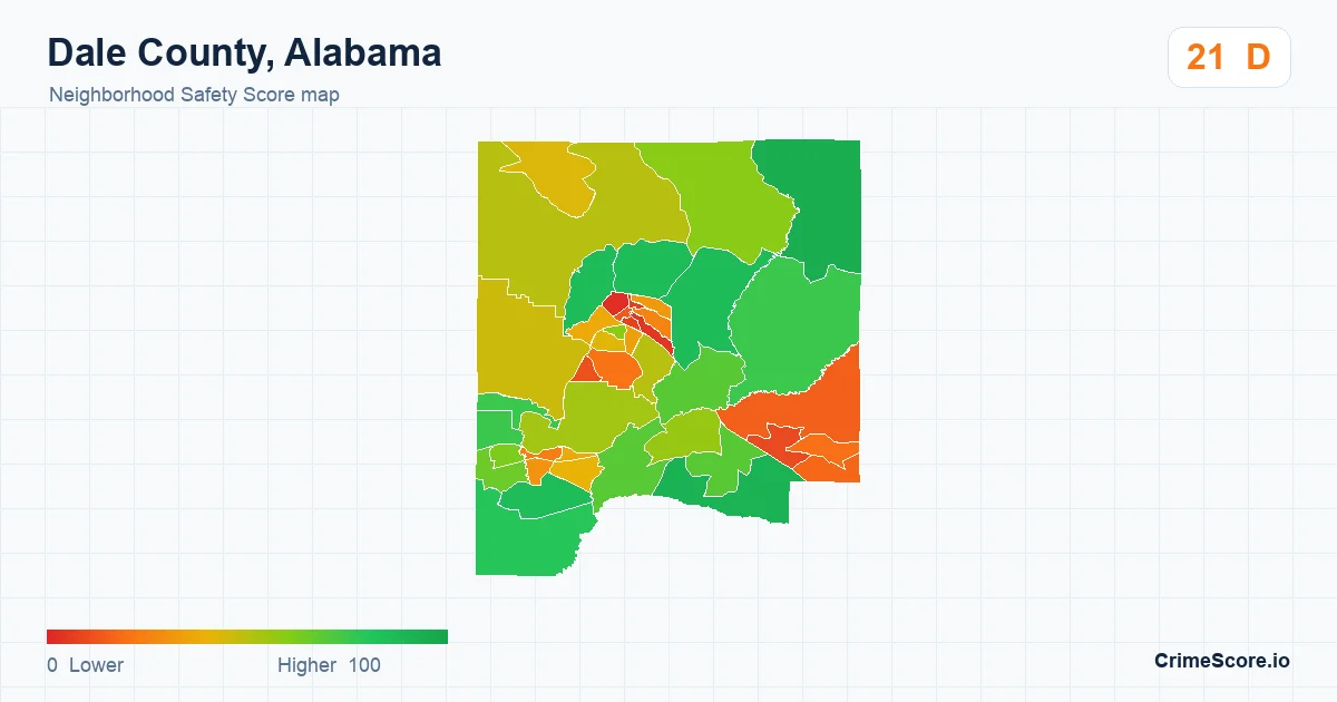 Dale County, Alabama neighborhood Safety Score map by Census block group