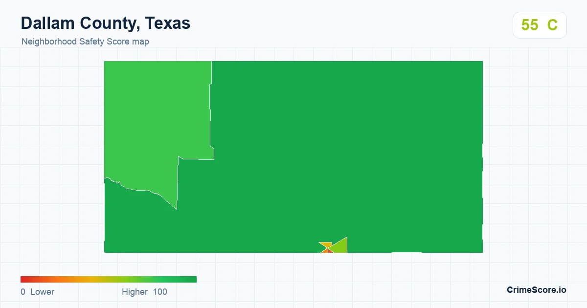 Dallam County, Texas neighborhood Safety Score map by Census block group