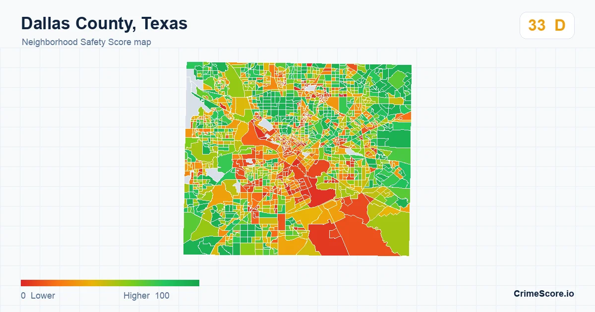Dallas County, Texas neighborhood Safety Score map by Census block group