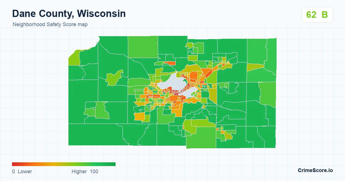 Dane County, Wisconsin neighborhood Safety Score map by Census block group