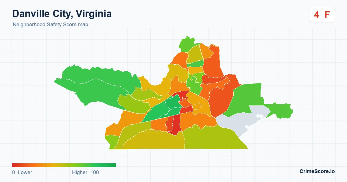 Danville City, Virginia neighborhood Safety Score map by Census block group
