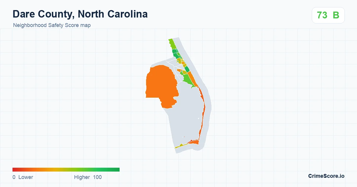 Dare County, North Carolina neighborhood Safety Score map by Census block group