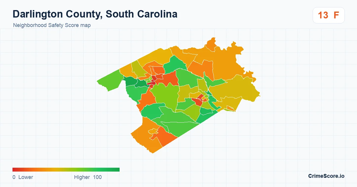 Darlington County, South Carolina neighborhood Safety Score map by Census block group