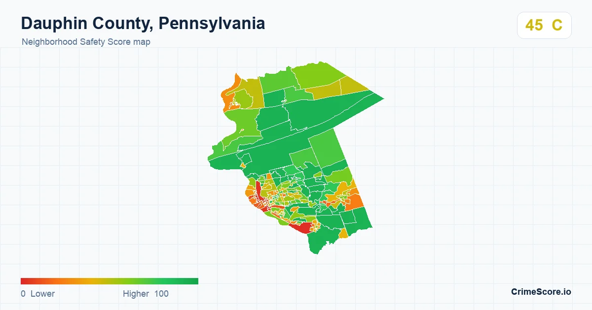 Dauphin County, Pennsylvania neighborhood Safety Score map by Census block group