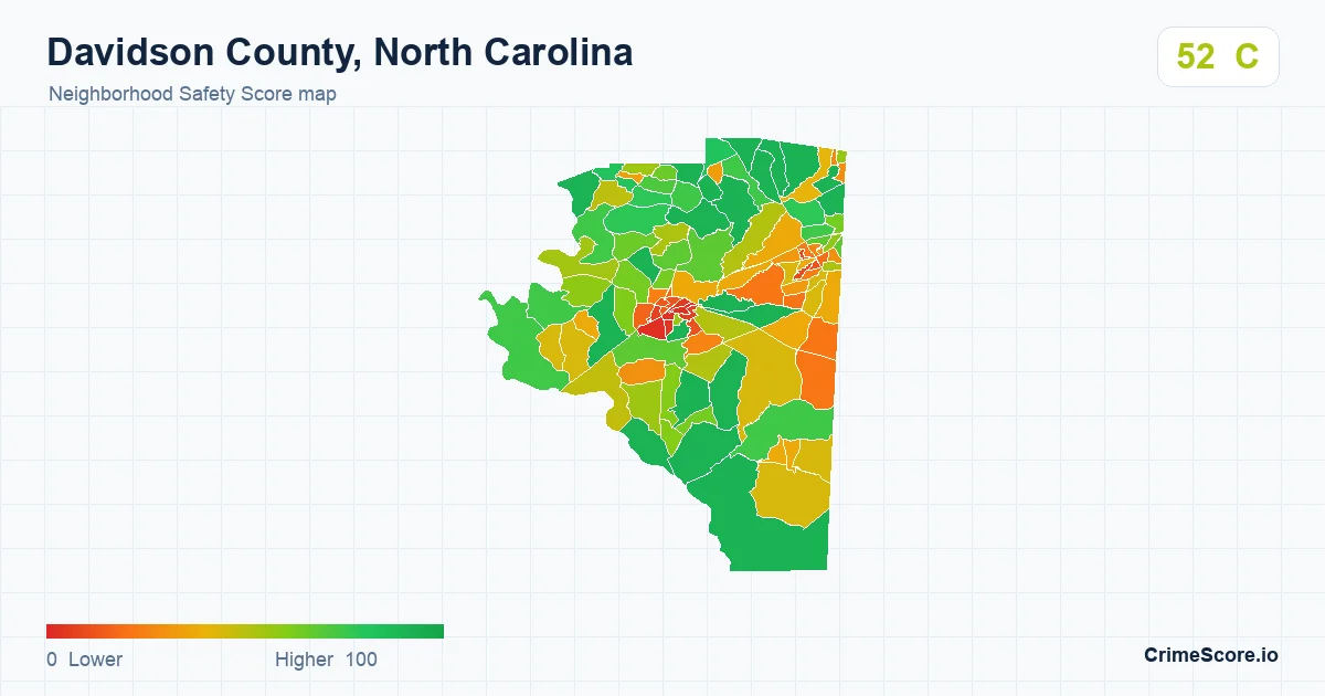 Davidson County, North Carolina neighborhood Safety Score map by Census block group