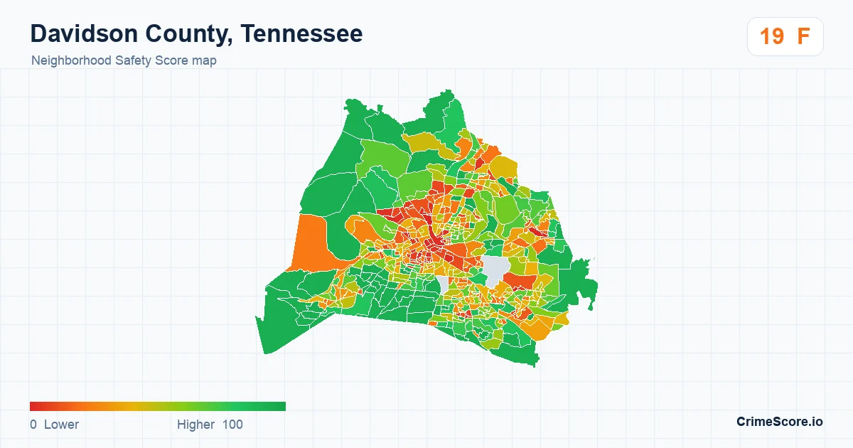 Davidson County, Tennessee neighborhood Safety Score map by Census block group
