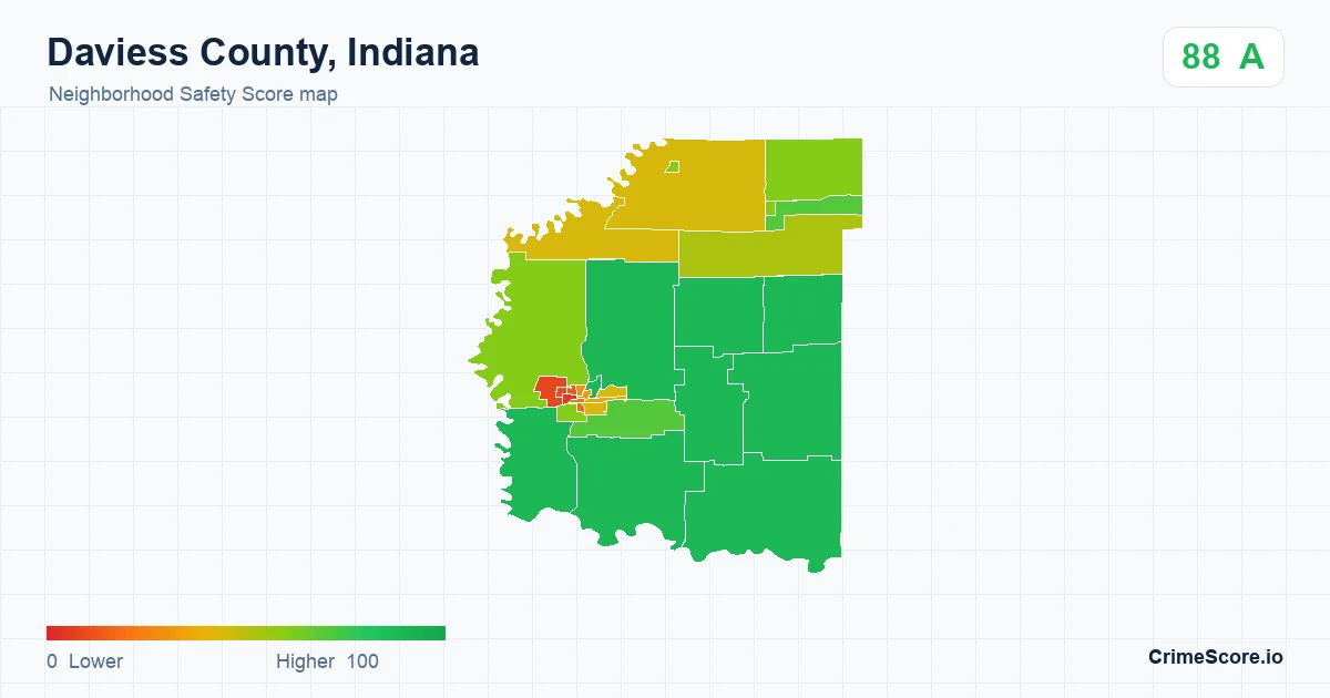 Daviess County, Indiana neighborhood Safety Score map by Census block group