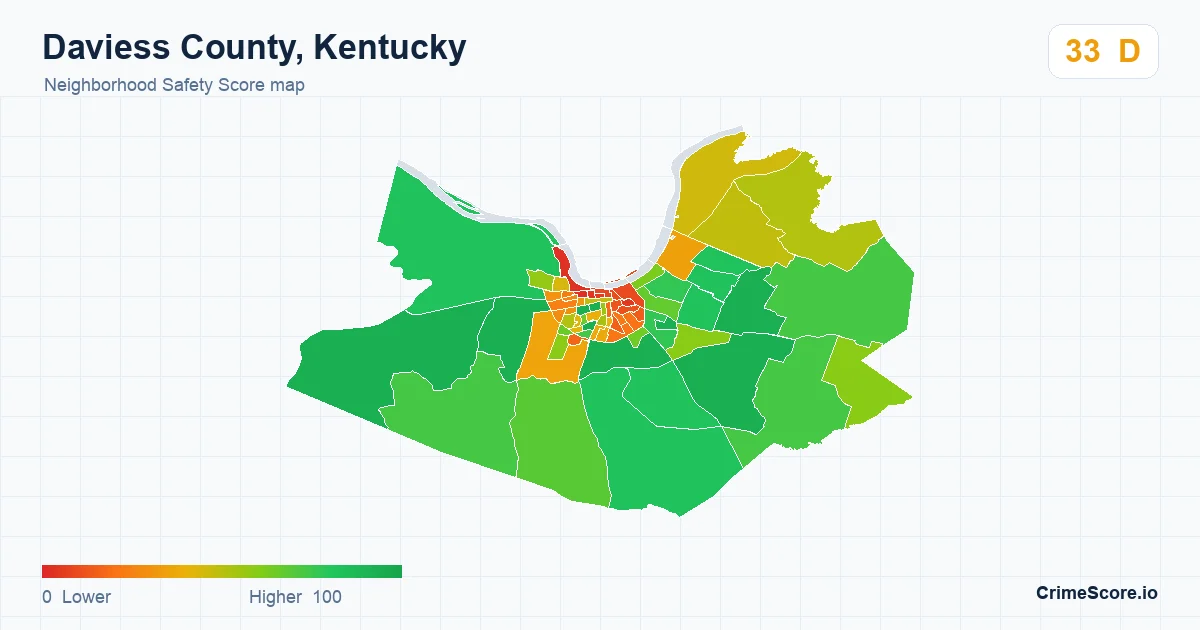 Daviess County, Kentucky neighborhood Safety Score map by Census block group