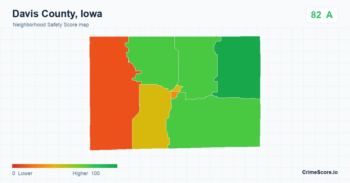 Davis County, Iowa neighborhood Safety Score map by Census block group