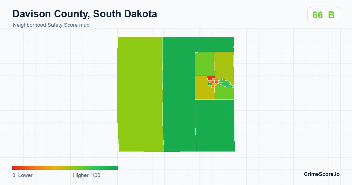 Davison County, South Dakota neighborhood Safety Score map by Census block group