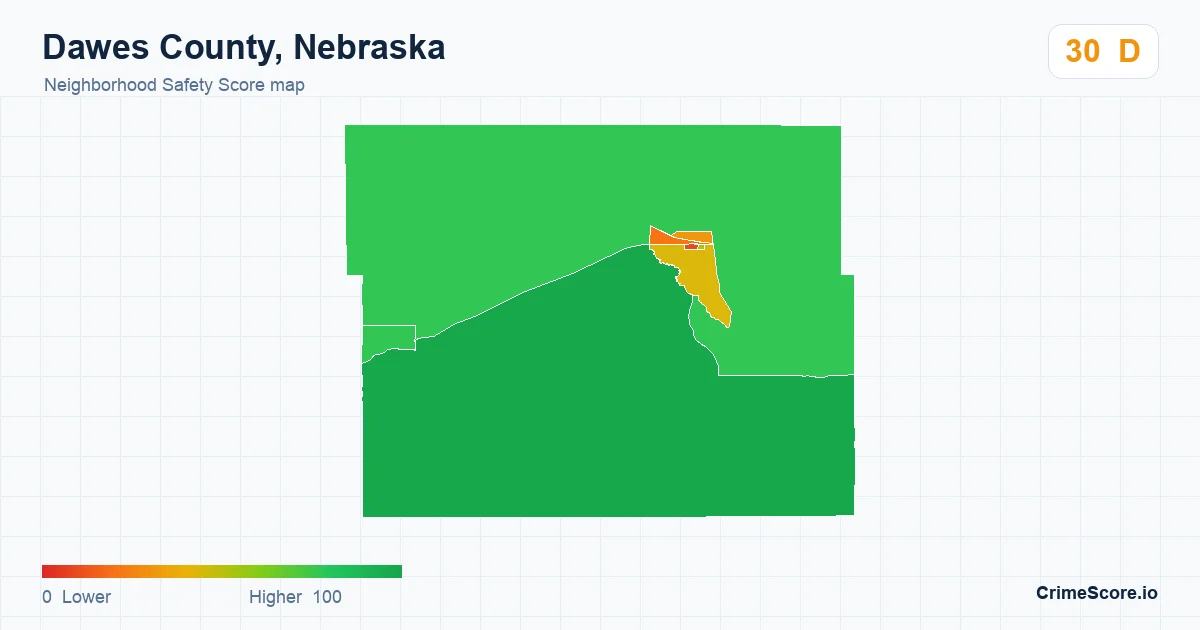 Dawes County, Nebraska neighborhood Safety Score map by Census block group