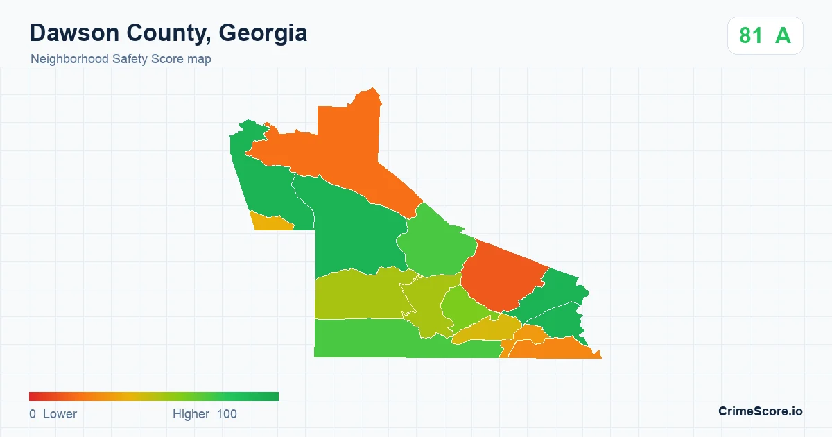 Dawson County, Georgia neighborhood Safety Score map by Census block group