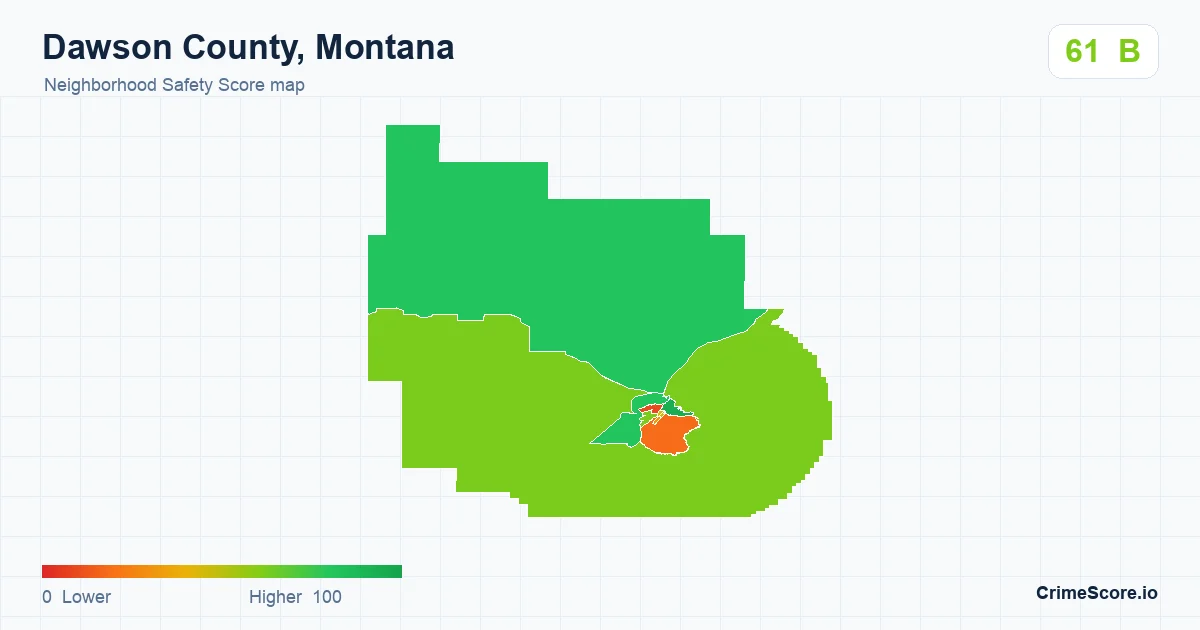 Dawson County, Montana neighborhood Safety Score map by Census block group