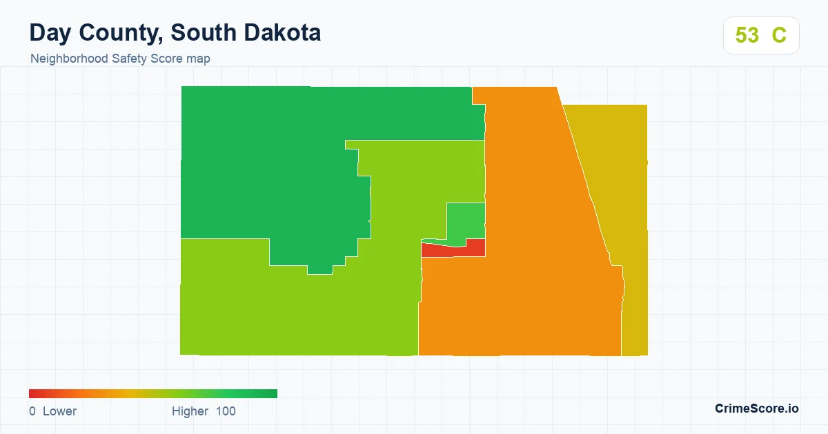 Day County, South Dakota neighborhood Safety Score map by Census block group