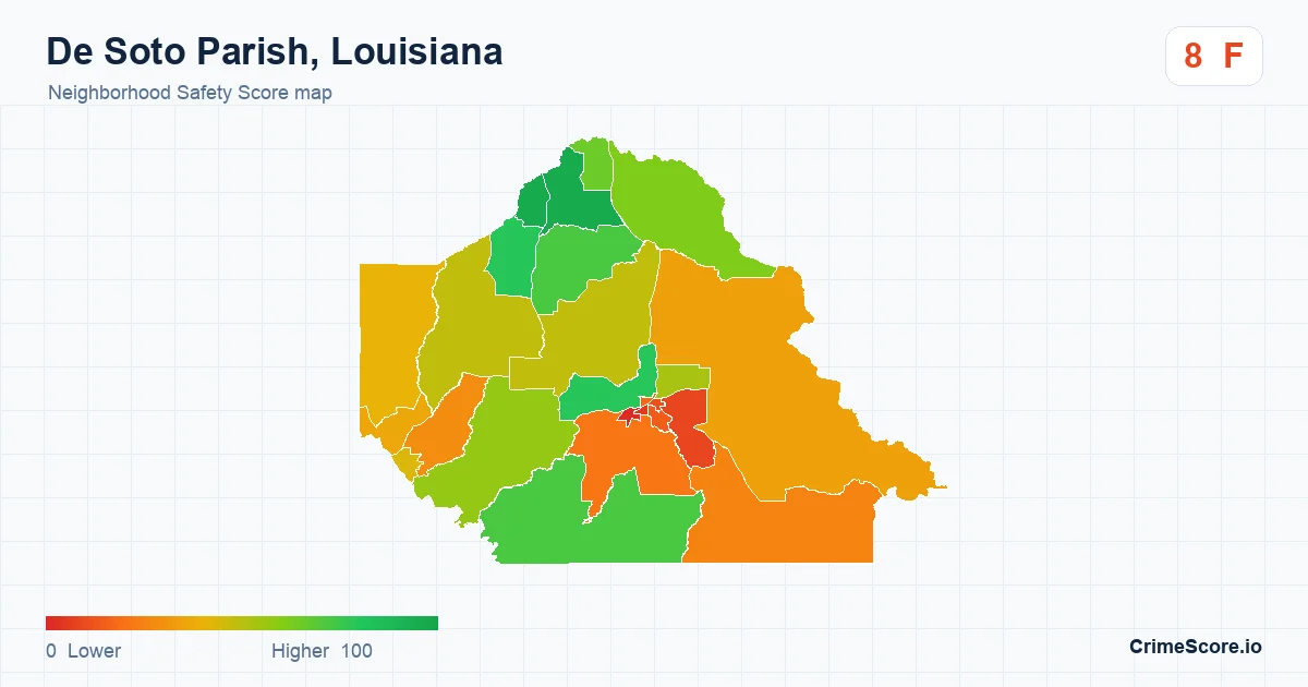 De Soto Parish, Louisiana neighborhood Safety Score map by Census block group