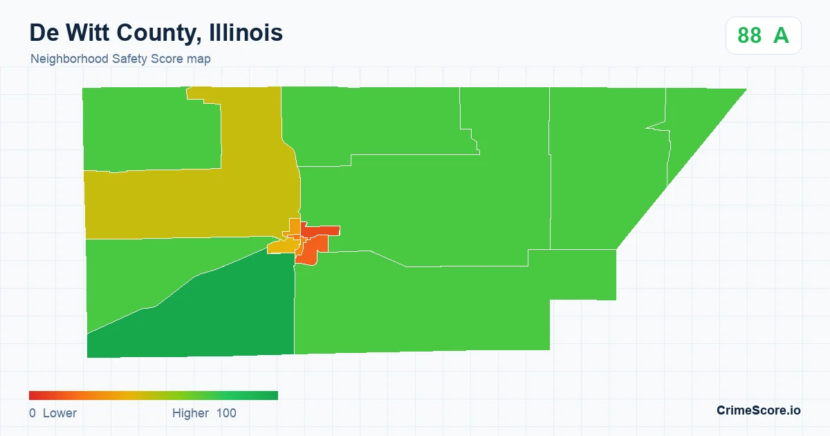 De Witt County, Illinois neighborhood Safety Score map by Census block group