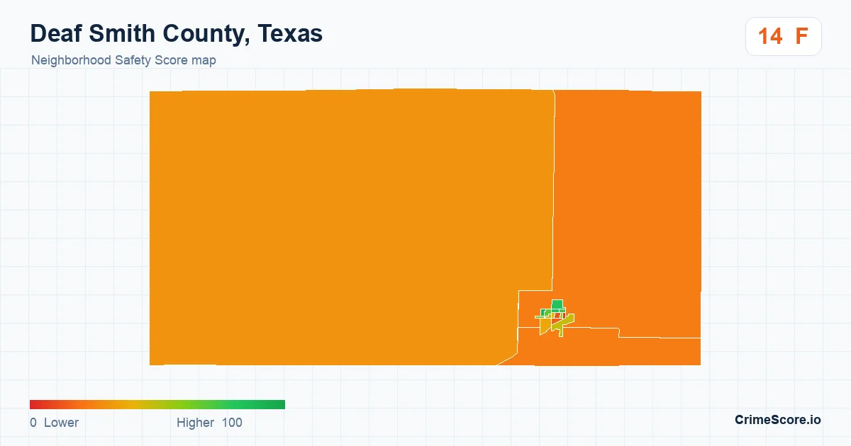 Deaf Smith County, Texas neighborhood Safety Score map by Census block group