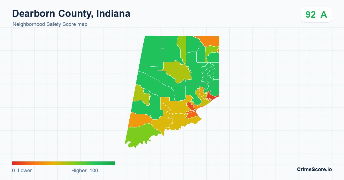 Dearborn County, Indiana neighborhood Safety Score map by Census block group