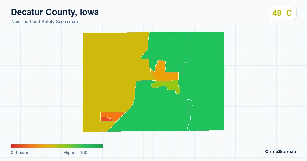 Decatur County, Iowa neighborhood Safety Score map by Census block group