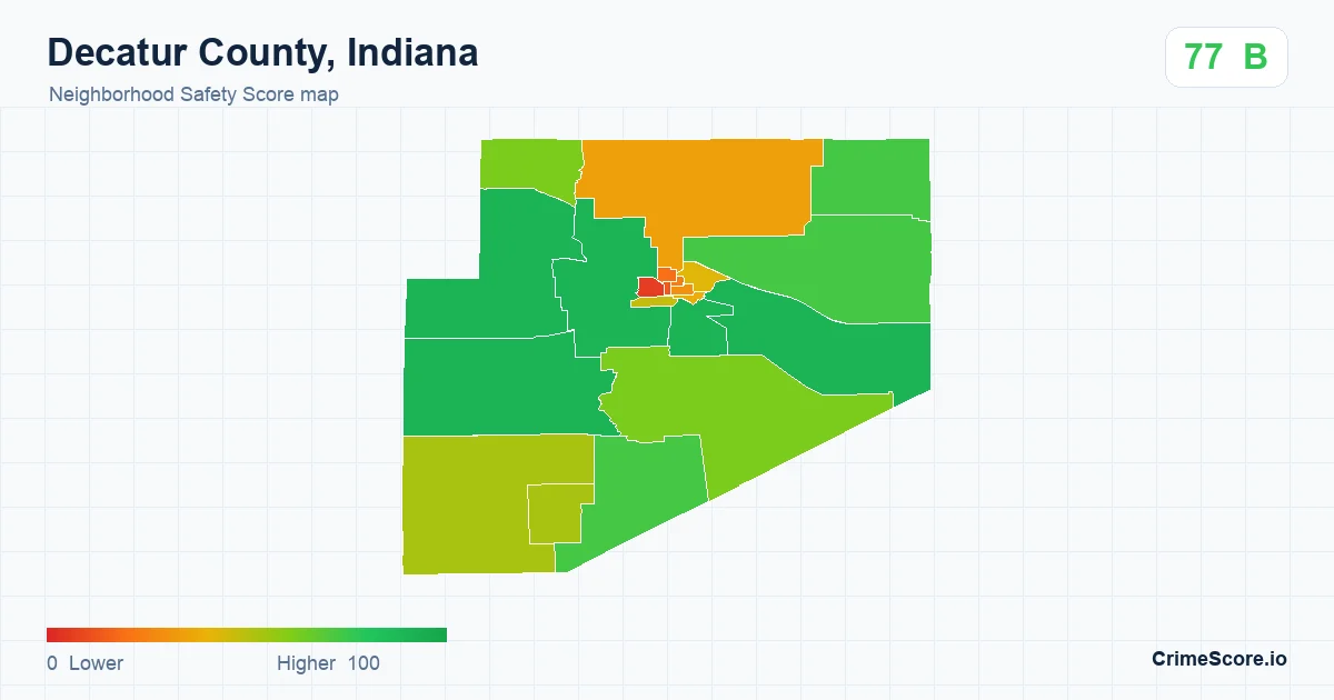 Decatur County, Indiana neighborhood Safety Score map by Census block group