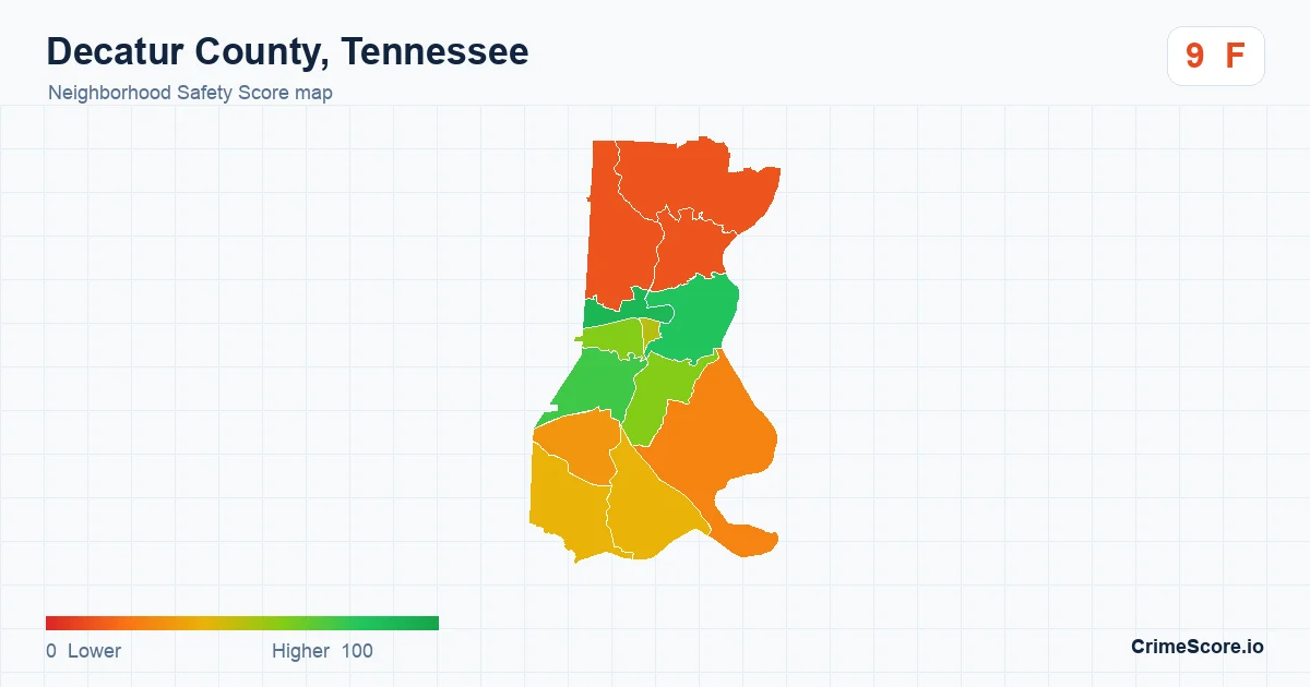 Decatur County, Tennessee neighborhood Safety Score map by Census block group