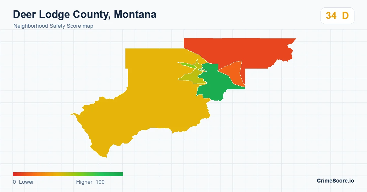 Deer Lodge County, Montana neighborhood Safety Score map by Census block group