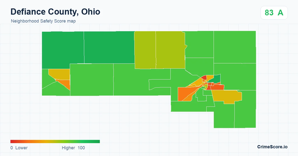 Defiance County, Ohio neighborhood Safety Score map by Census block group