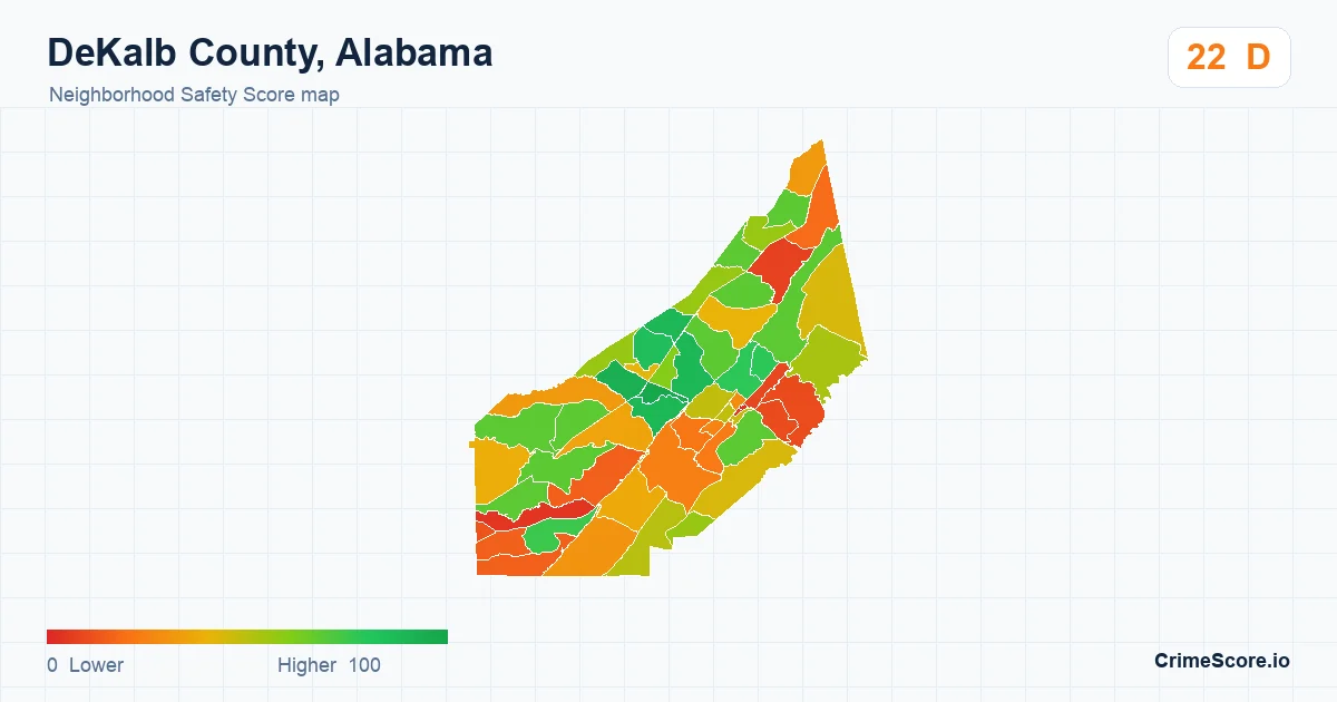 DeKalb County, Alabama neighborhood Safety Score map by Census block group