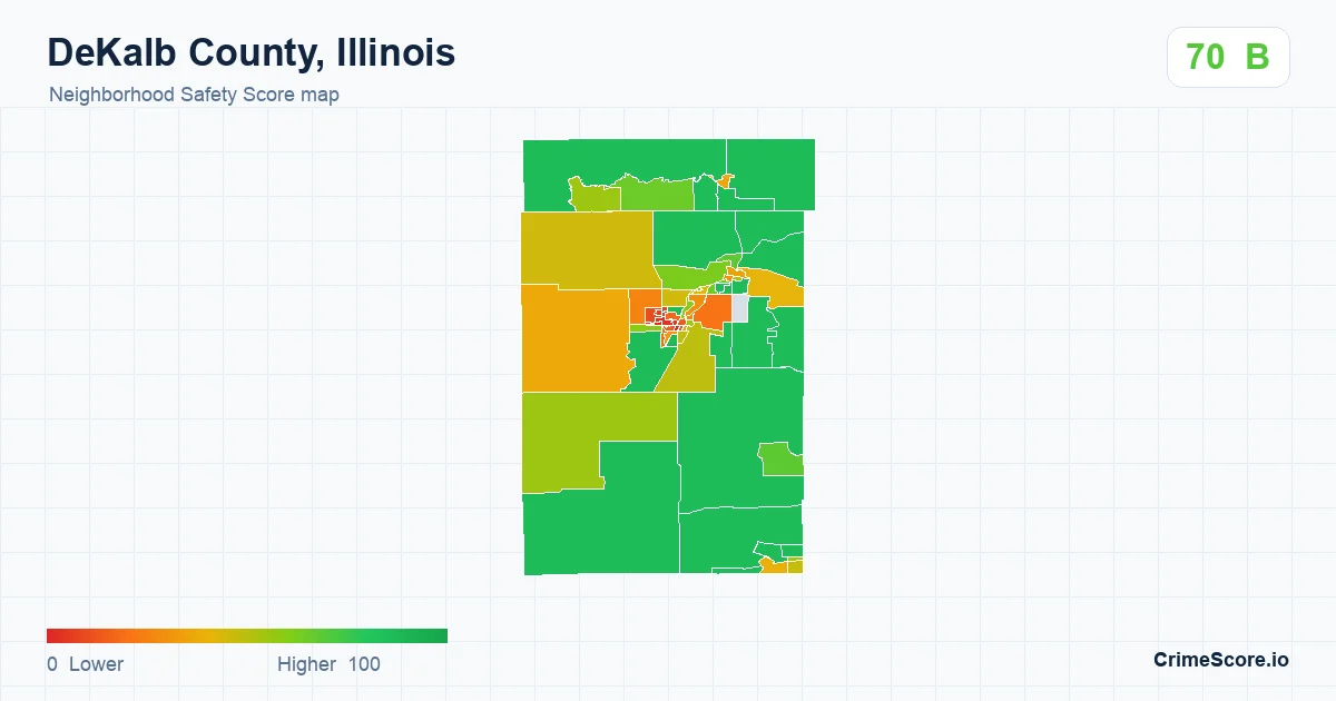 DeKalb County, Illinois neighborhood Safety Score map by Census block group