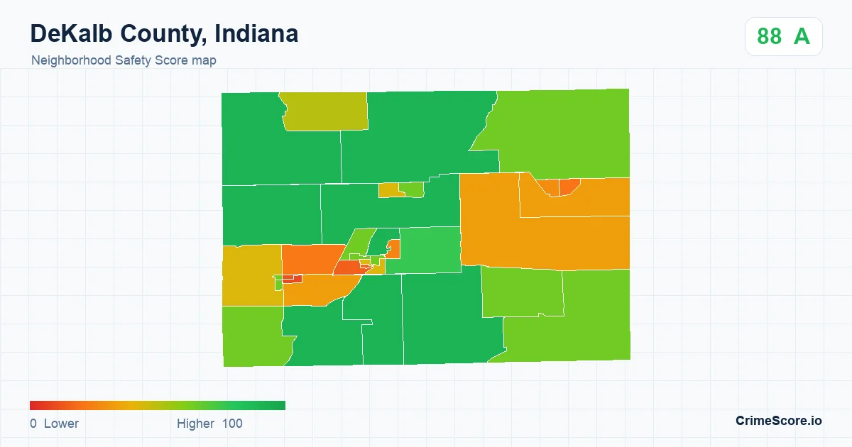 DeKalb County, Indiana neighborhood Safety Score map by Census block group