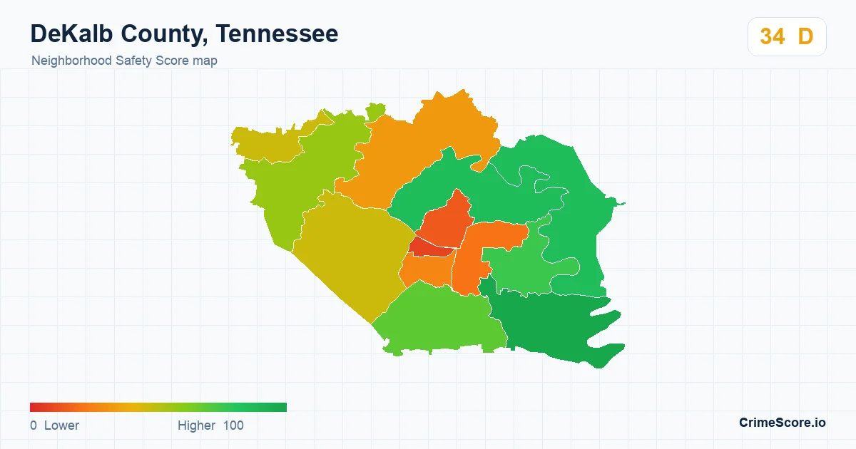 DeKalb County, Tennessee neighborhood Safety Score map by Census block group