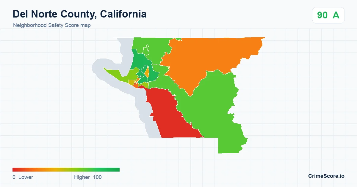 Del Norte County, California neighborhood Safety Score map by Census block group