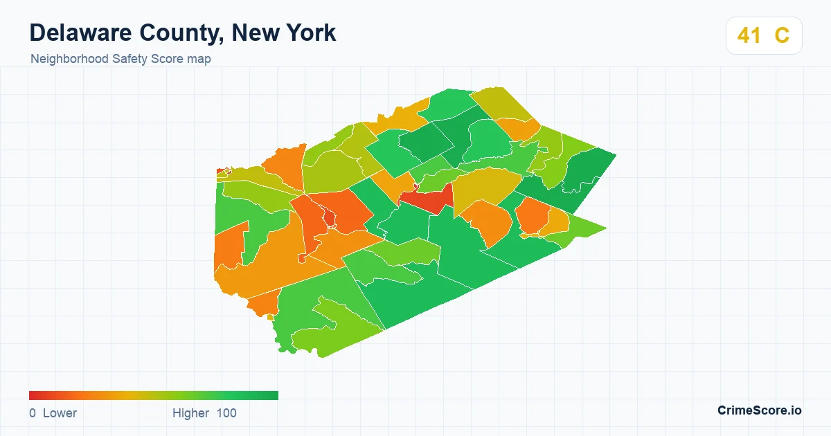 Delaware County, New York neighborhood Safety Score map by Census block group