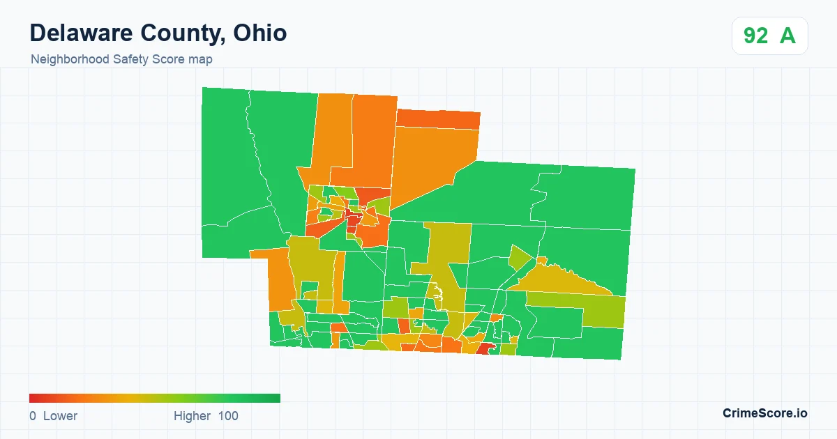 Delaware County, Ohio neighborhood Safety Score map by Census block group