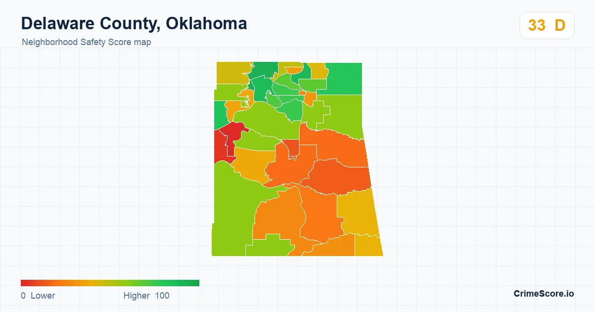 Delaware County, Oklahoma neighborhood Safety Score map by Census block group