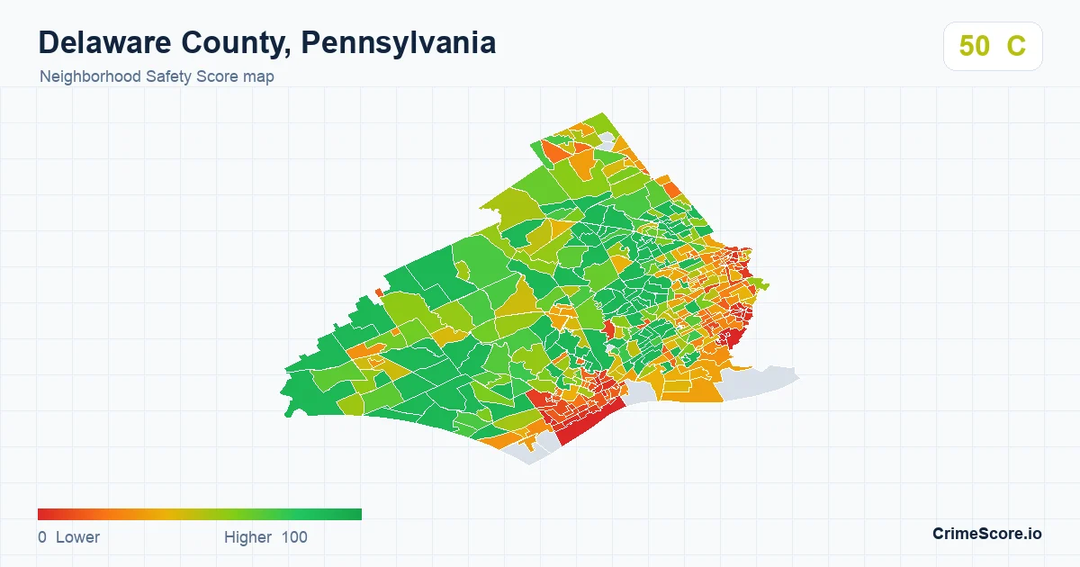 Delaware County, Pennsylvania neighborhood Safety Score map by Census block group