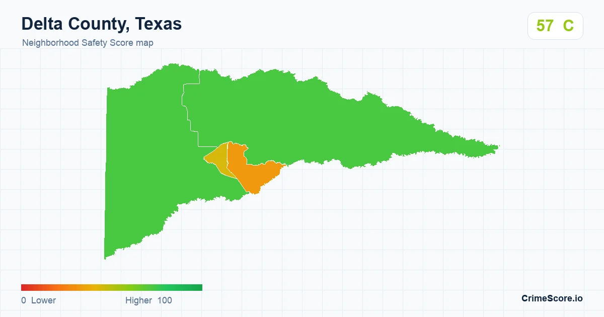 Delta County, Texas neighborhood Safety Score map by Census block group