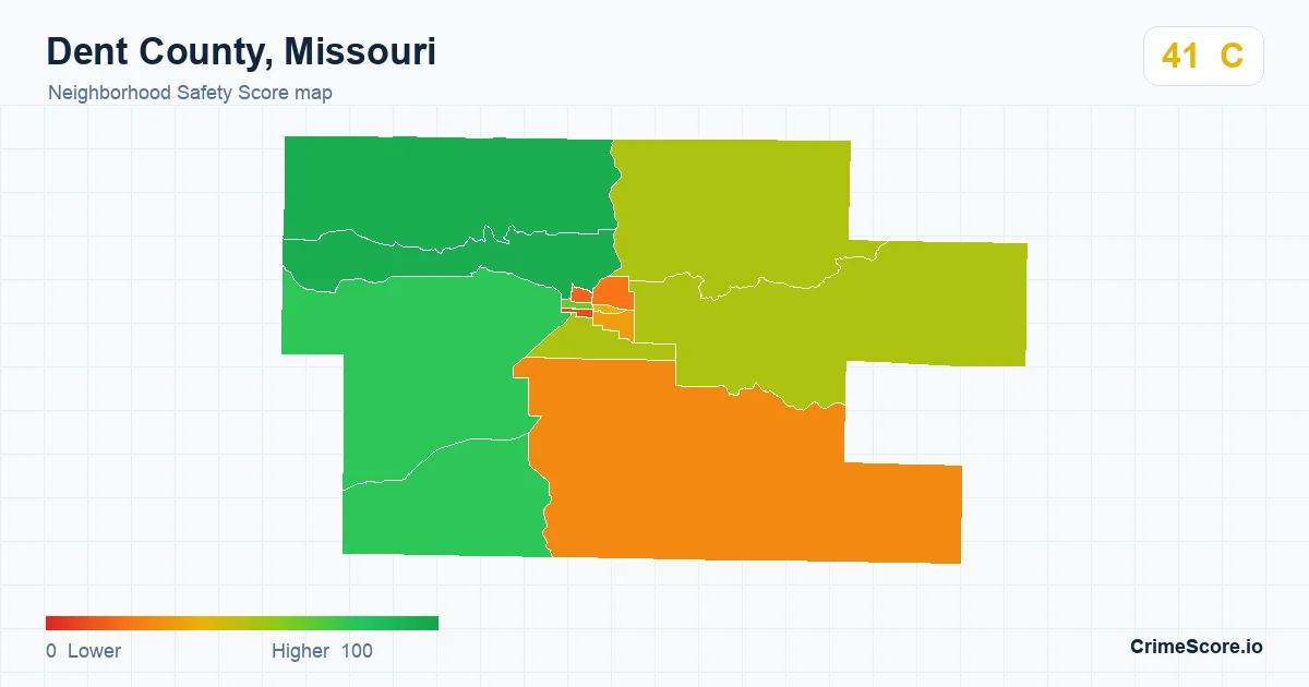 Dent County, Missouri neighborhood Safety Score map by Census block group