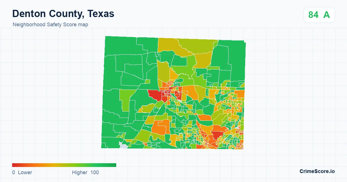 Denton County, Texas neighborhood Safety Score map by Census block group