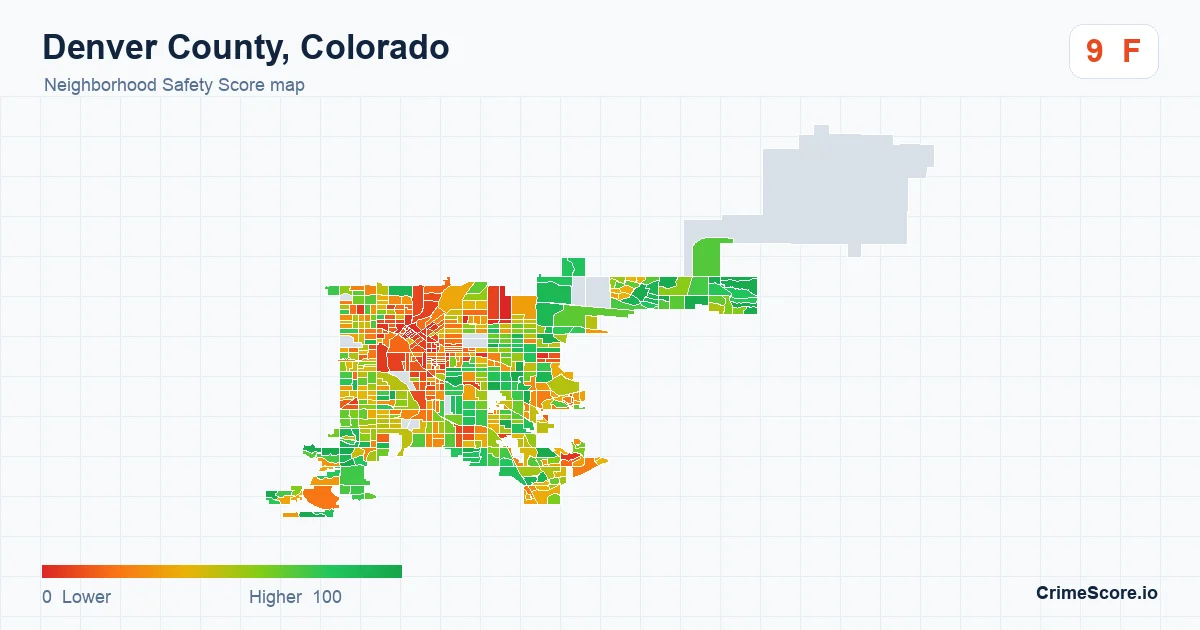 Denver County, Colorado neighborhood Safety Score map by Census block group