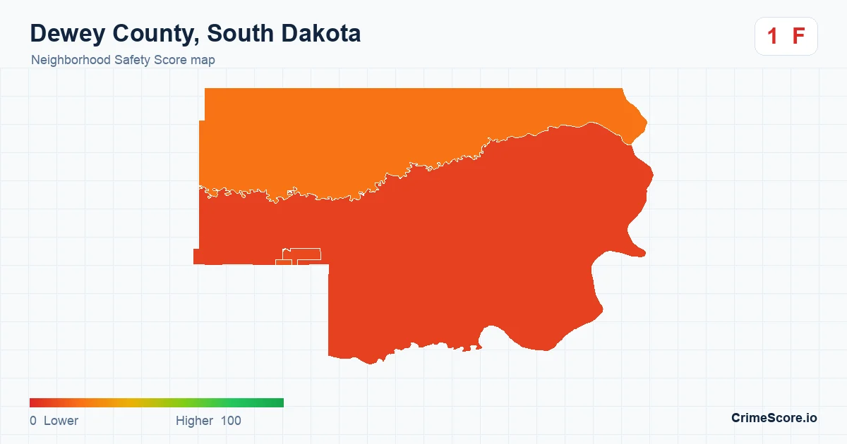 Dewey County, South Dakota neighborhood Safety Score map by Census block group