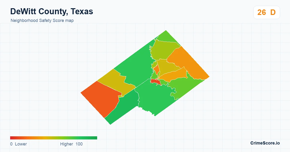 DeWitt County, Texas neighborhood Safety Score map by Census block group
