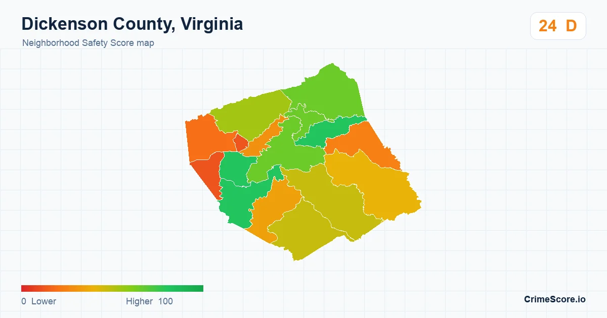 Dickenson County, Virginia neighborhood Safety Score map by Census block group