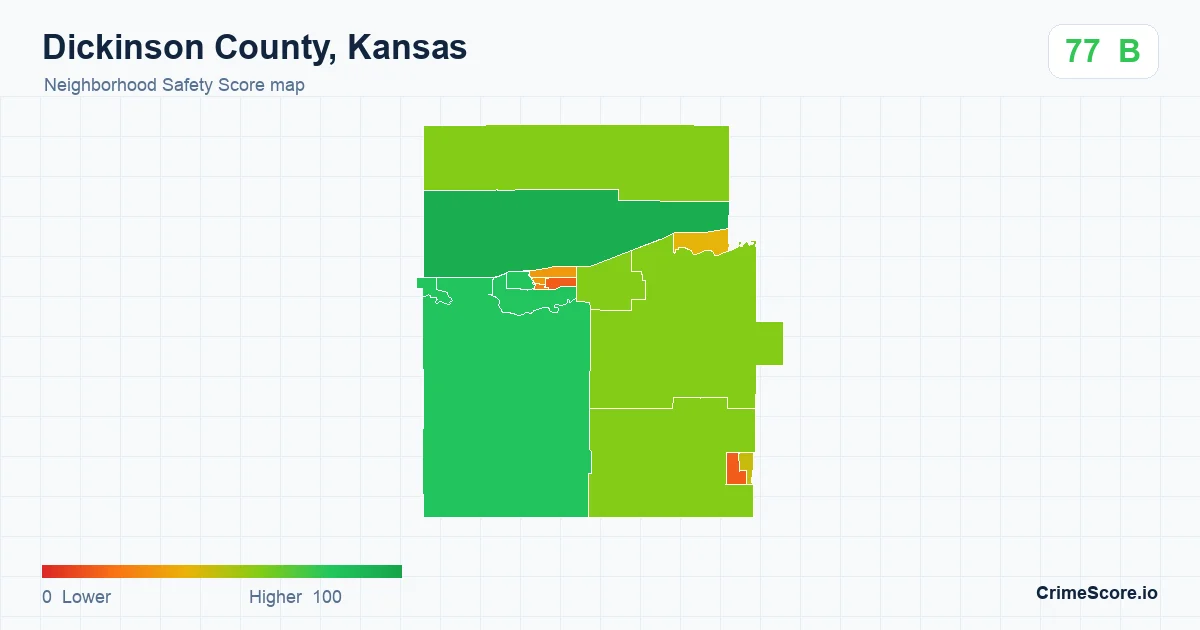 Dickinson County, Kansas neighborhood Safety Score map by Census block group